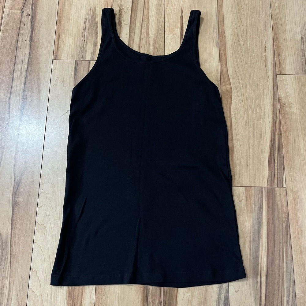 EILEEN FISHER Tank Top Sz L Petite Organic Cotton Jersey Cami Scoop Neck Black - Picture 6 of 6